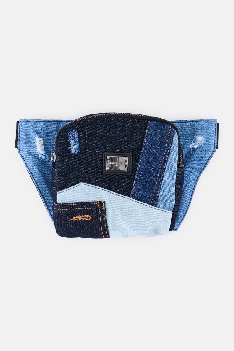 Karl Lagerfeld Men Brand Logo Denim Fanny Bag, Navy - Image 1